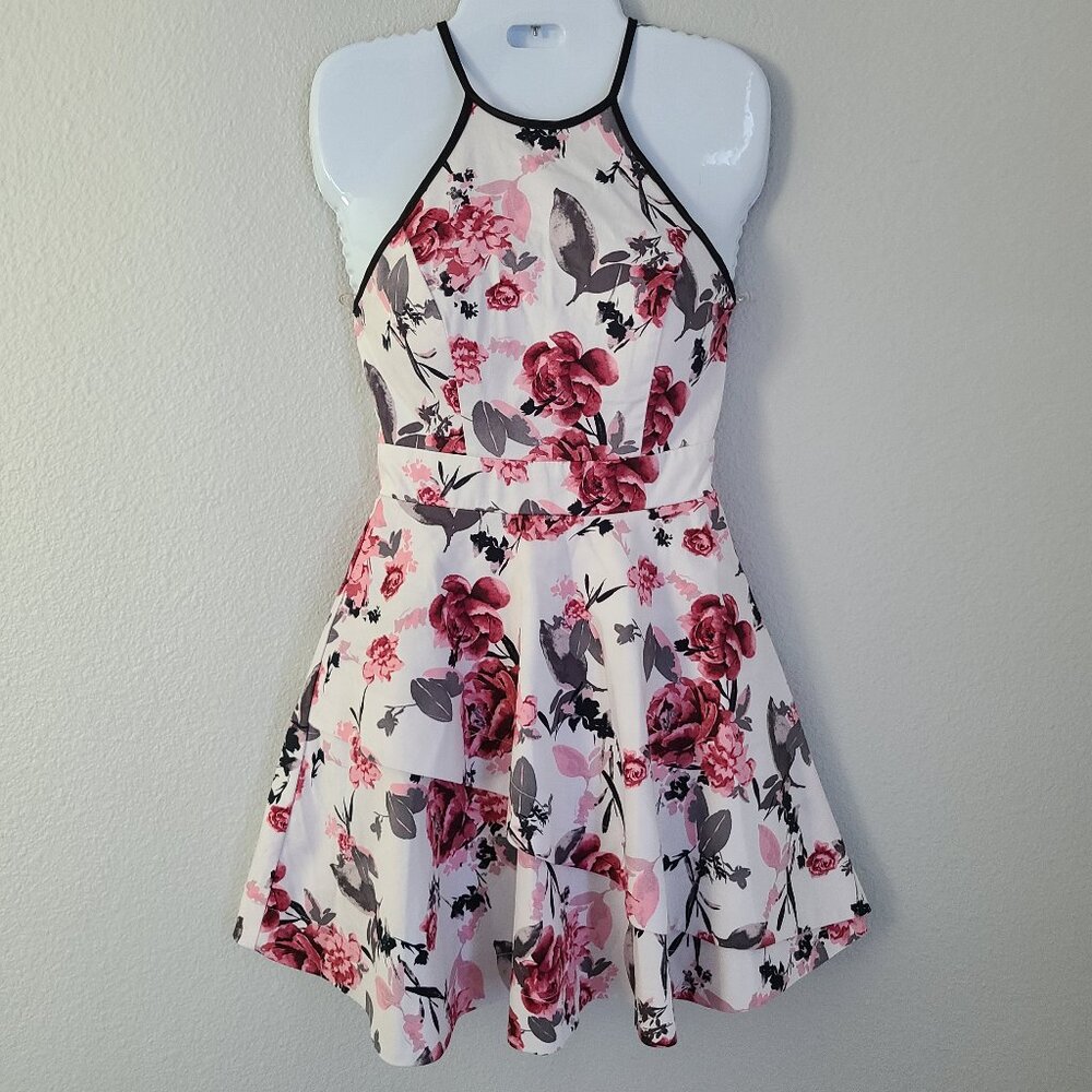 Speechless junior girls fit & flare dress white w/pink floral design size 1